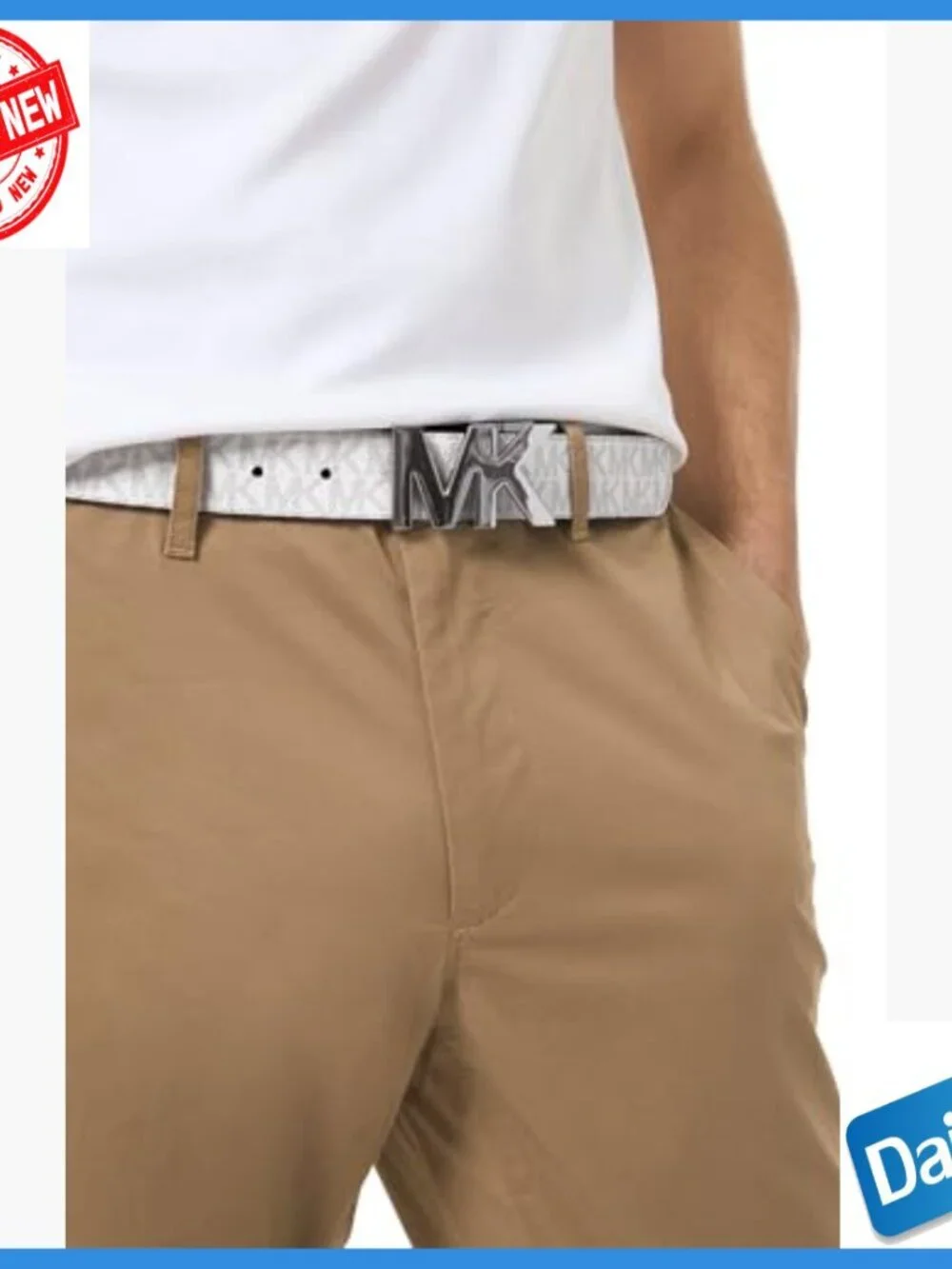 Reversible Leather Canvas Belt with Logo Buckle, Size 32